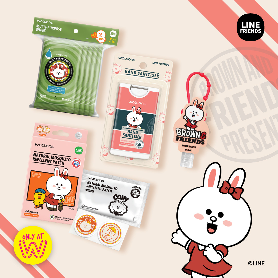 Watsons x LINE FRIENDS vintage edition_cony-themed hand sanitisers, wet tissues and mosquito repellent