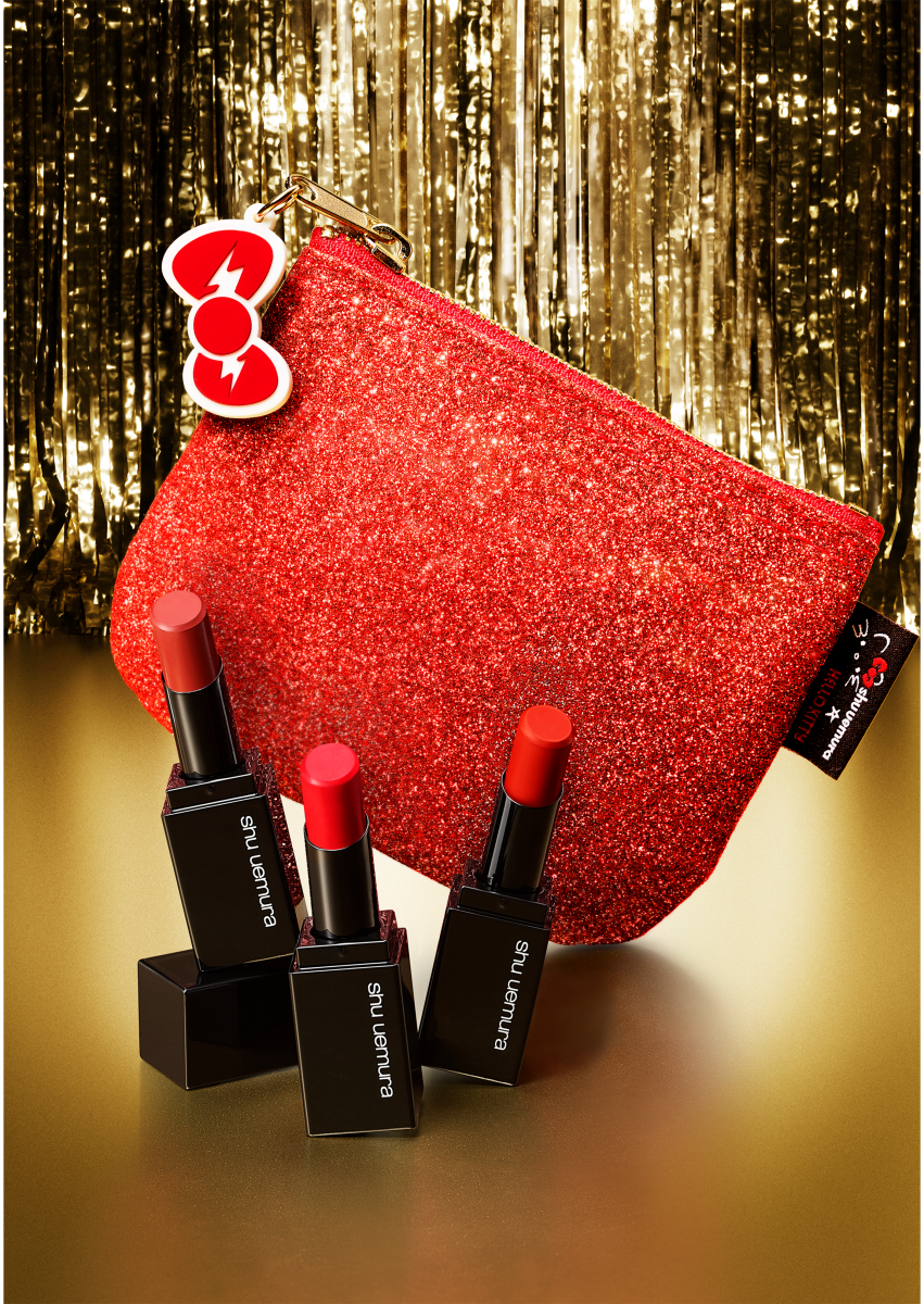 shu uemura hello kitty red glitter lip pouch with bow key ring