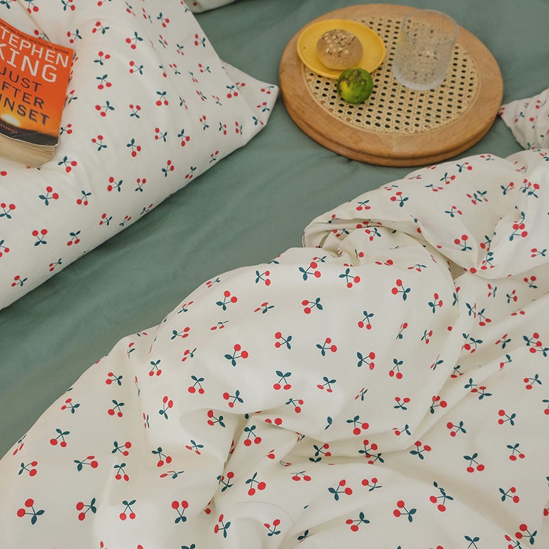 cherry print korean style bed sheet set singapore