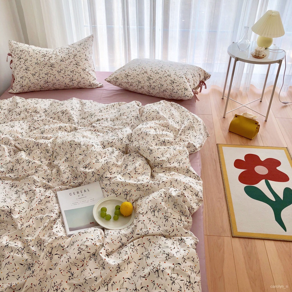 white floral korean style bed sheet set singapore