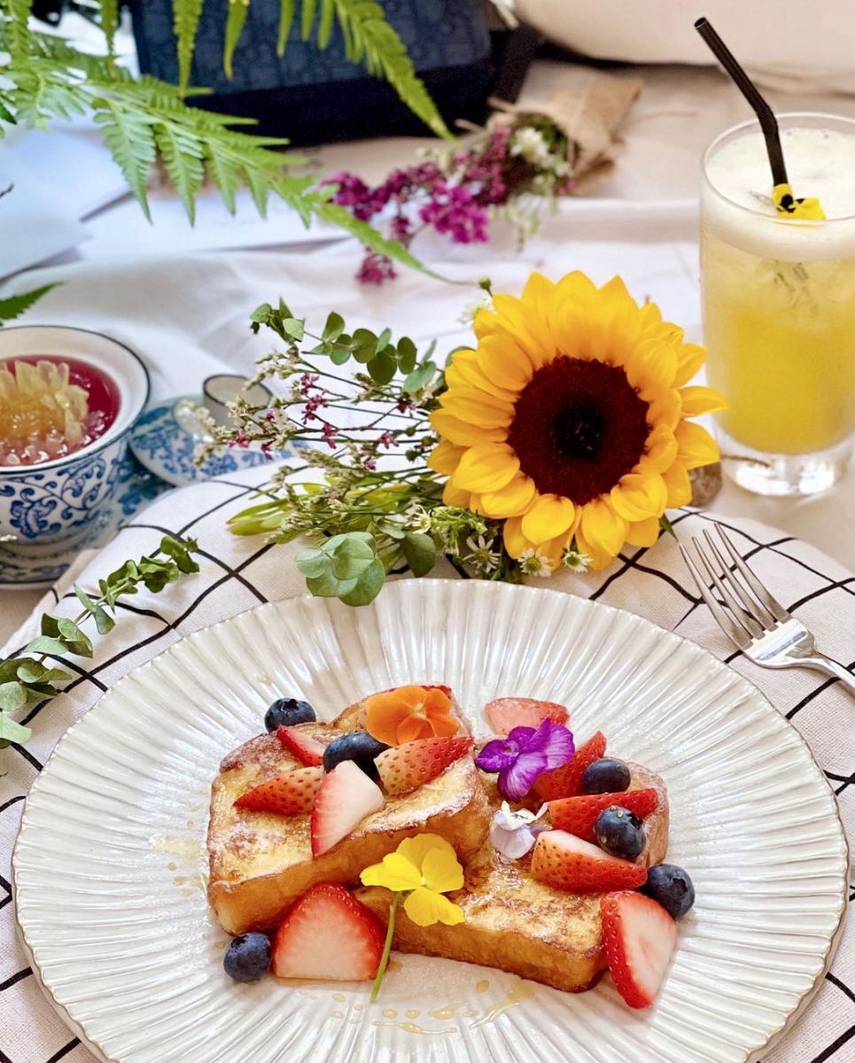 french toast with fruit indoor picnic at The Secret Patio duxton hill singapore