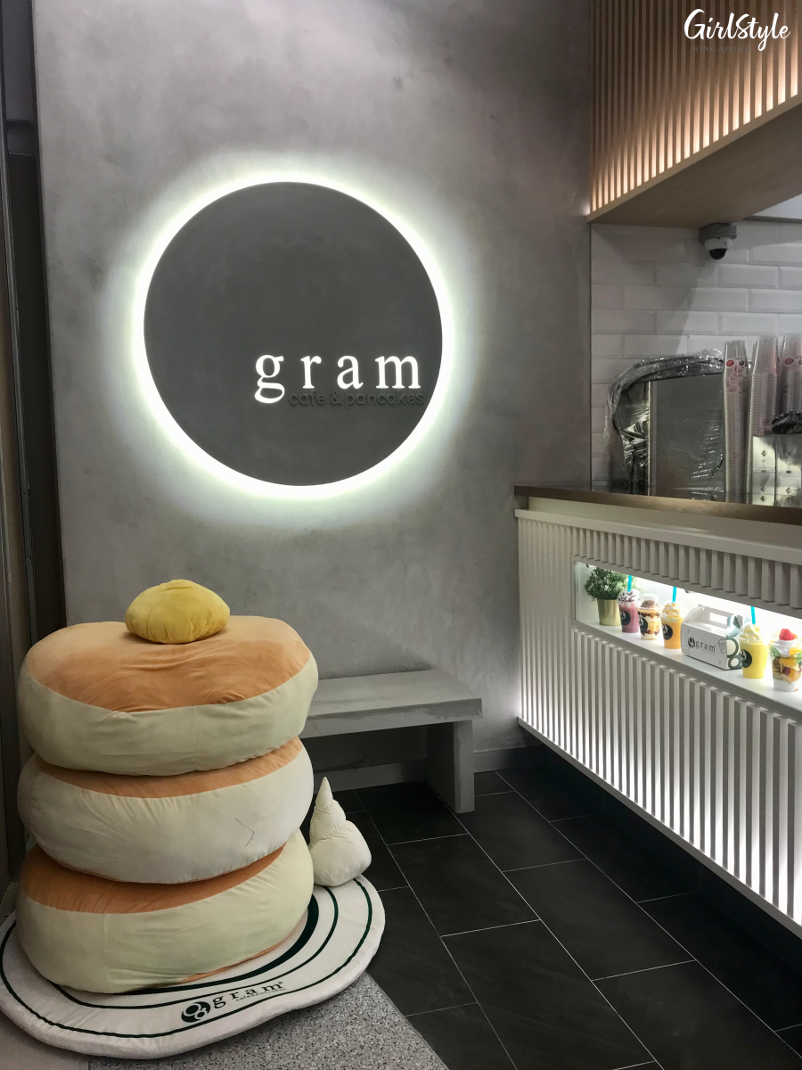 giant pancake plush toy at at gram cafe vivocity entrance