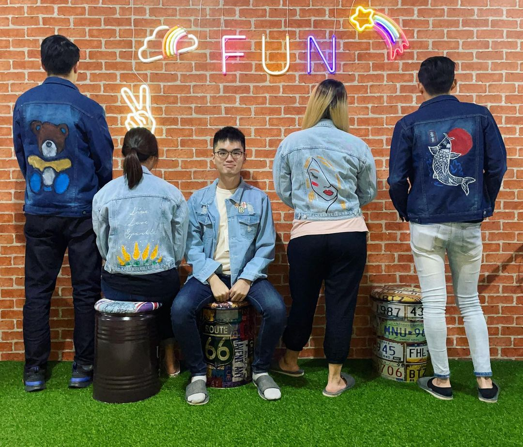 Denim jacket painting workshop Singapore Fun Drafting