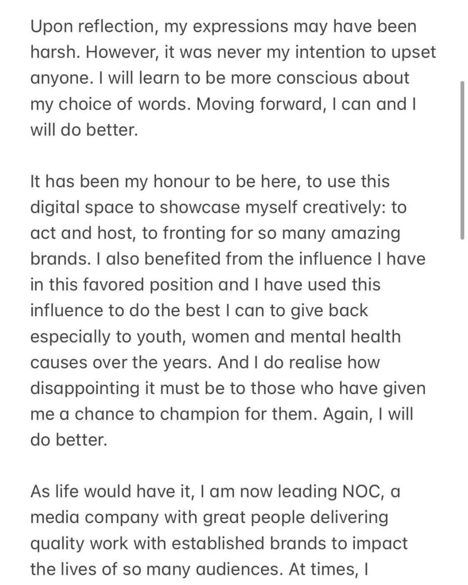 NOC Sylvia's apology