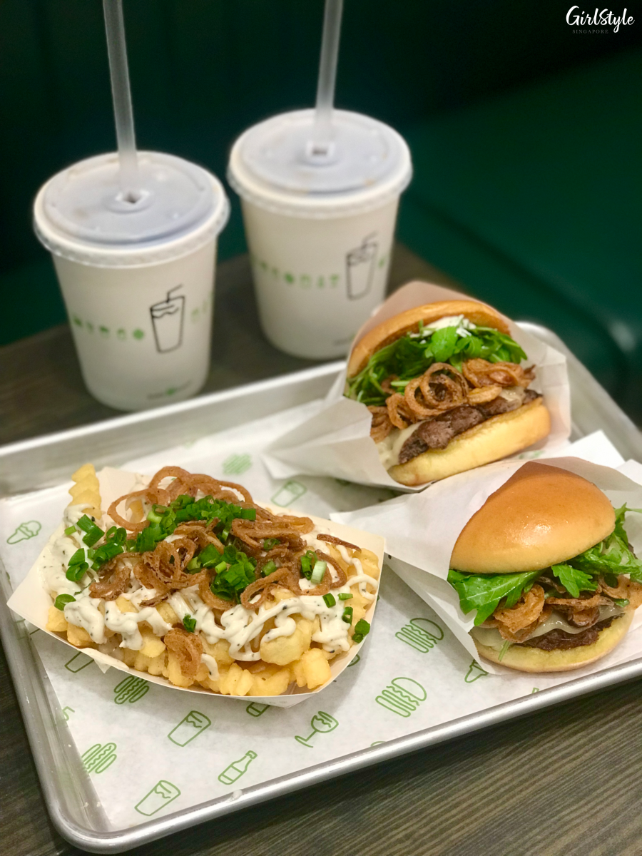 black truffle burger and fries at shake shack westgate singapore