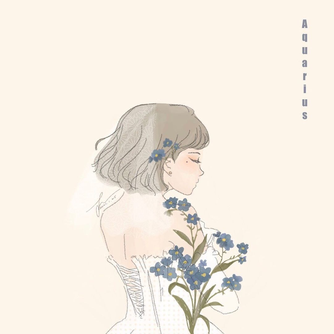 forget me nots wedding flowers according to aquarius zodiac sign on illustrated bride