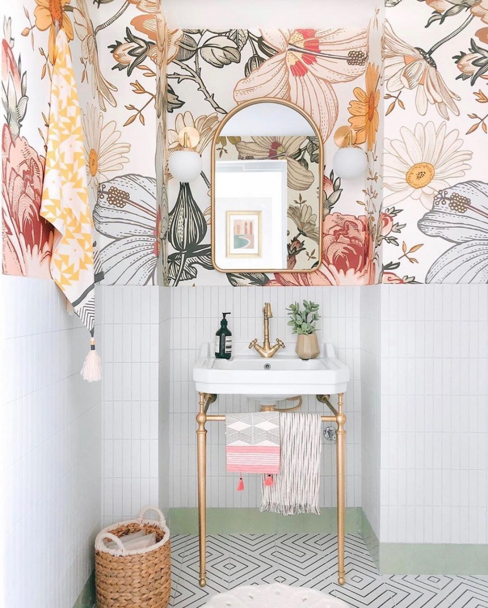 hello circus singapore vintage floral wallpaper bathroom