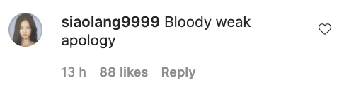 An Instagram user's comment on Sylvia's apology statement