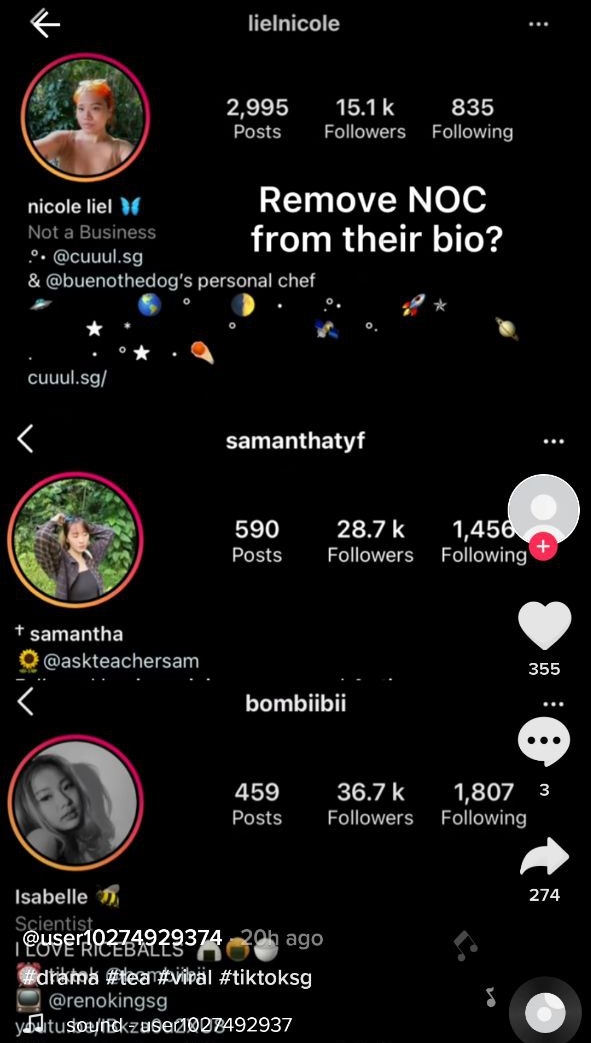 Liel Nicole Bombiibii Isabelle remove NOC from Instagram bios
