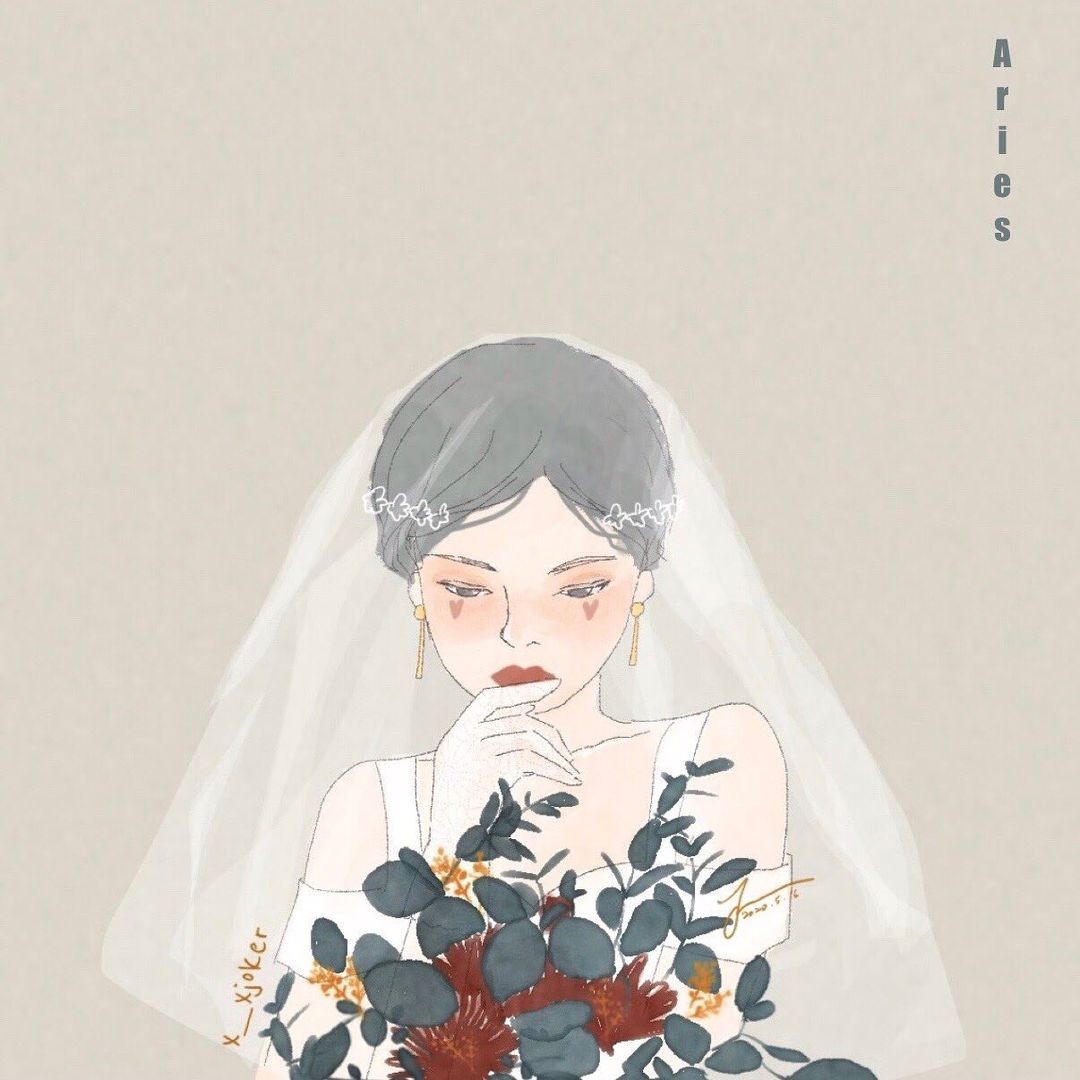 hibiscus wedding flowers according to aries zodiac sign on illustrated bride