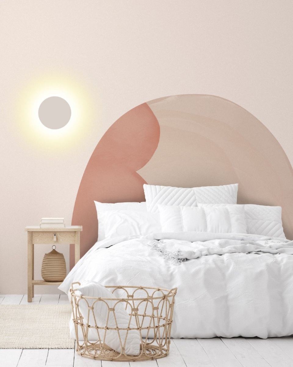 hello circus singapore Under the Tuscan Sun painted pink dome wallpaper above bed with rattan furniture