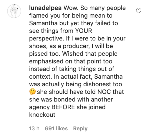 An Instagram user's comment on Sylvia's apology statement