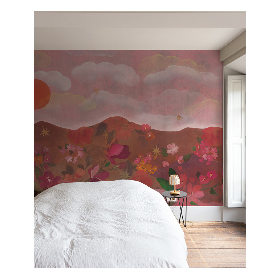 pink sunset and flower field Bien Fait wallpaper smallable singapore