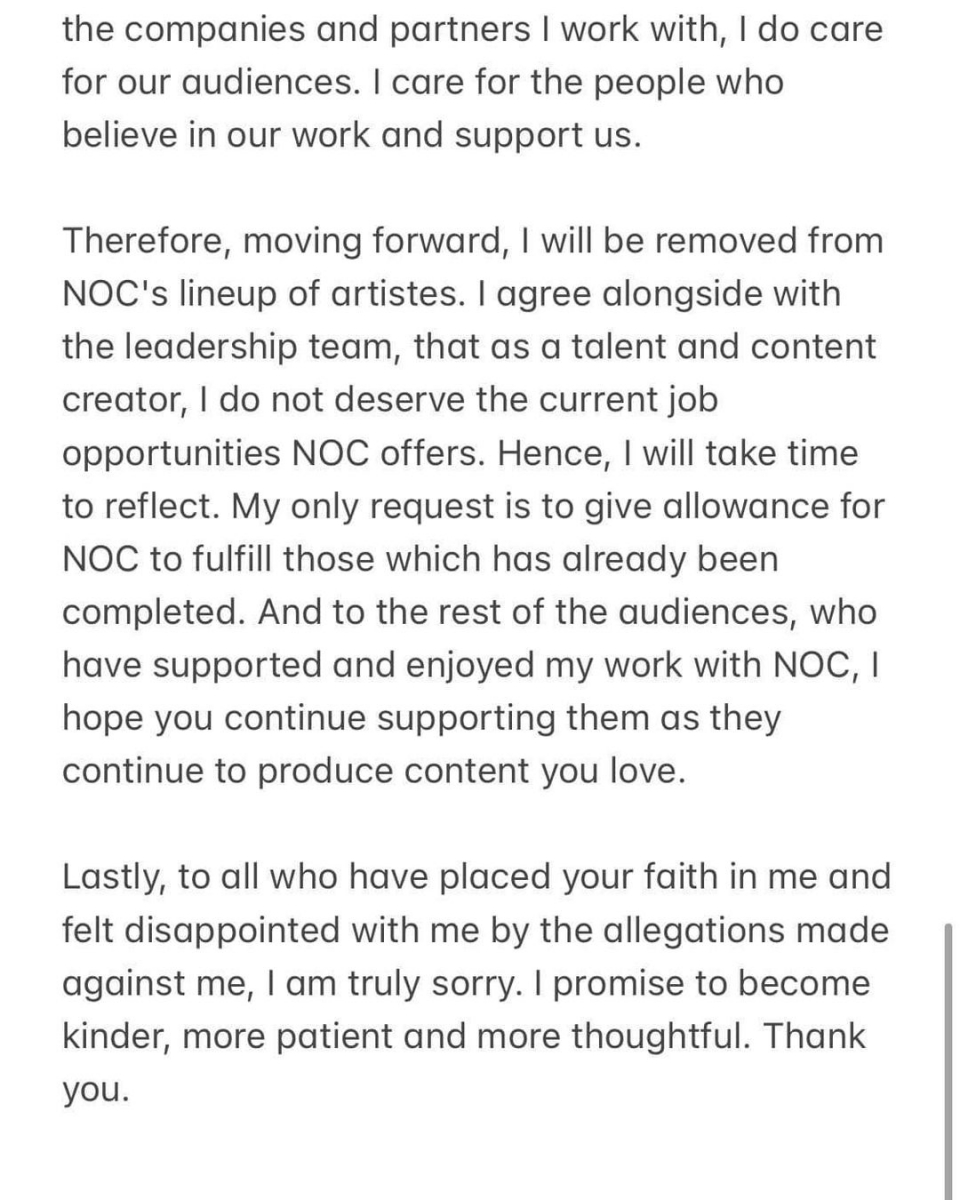 NOC Sylvia's apology