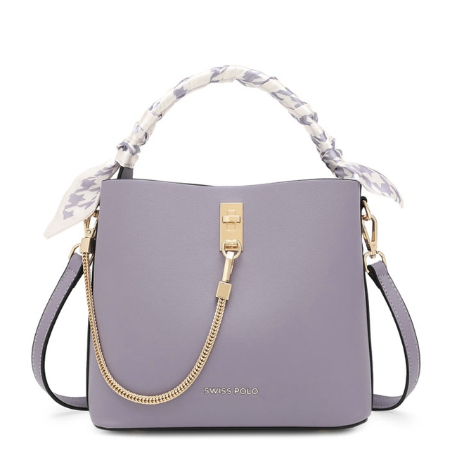 Swiss Polo Chain Faux Leather Handbag_pastel purple