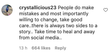 An Instagram user's comment on Sylvia's apology statement