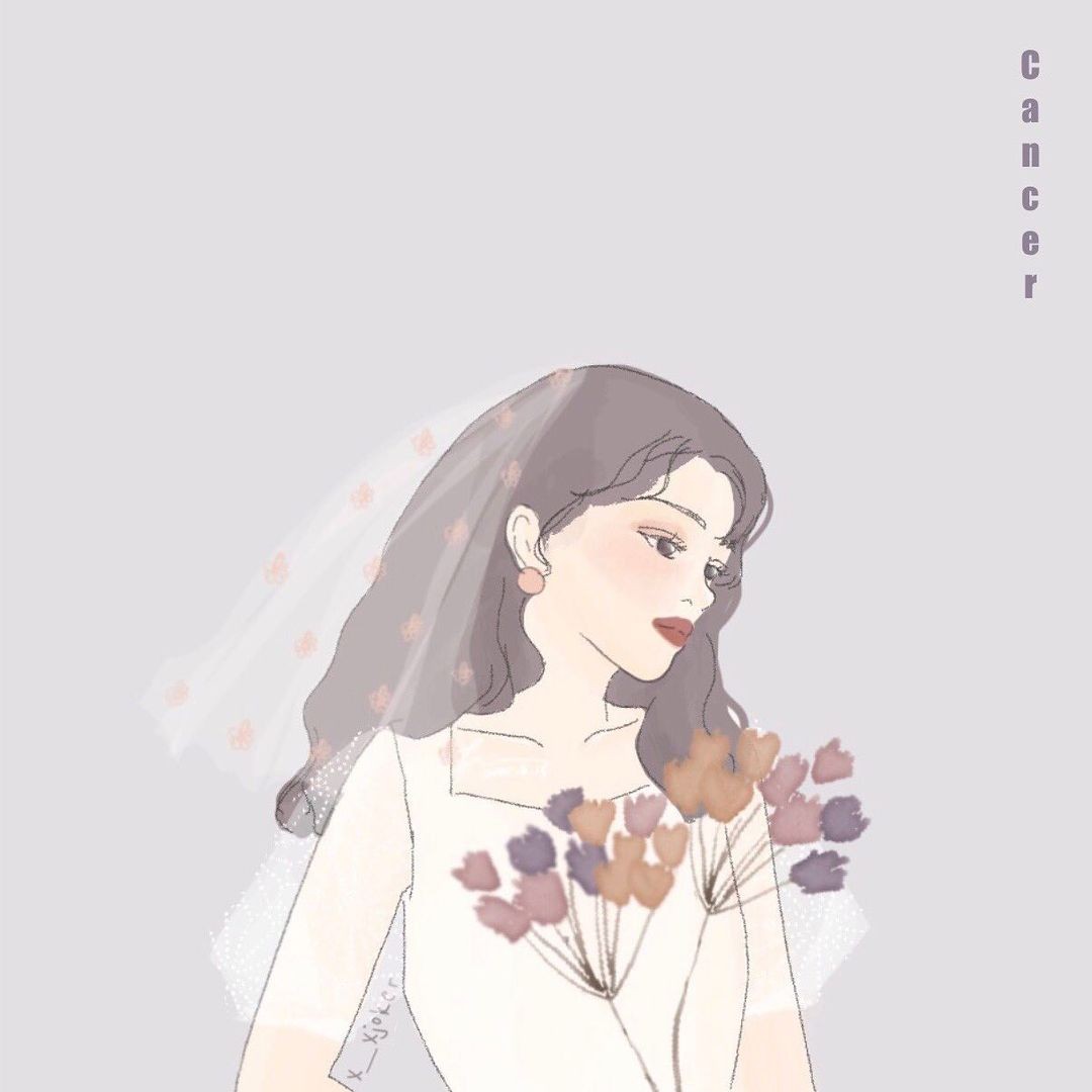 wedding flowers according to cancer zodiac sign on illustrated bride