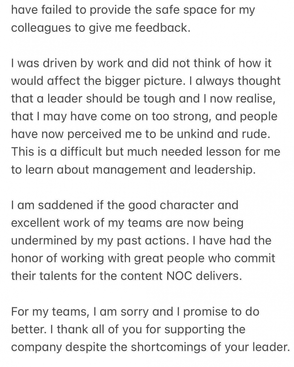 NOC Sylvia's apology