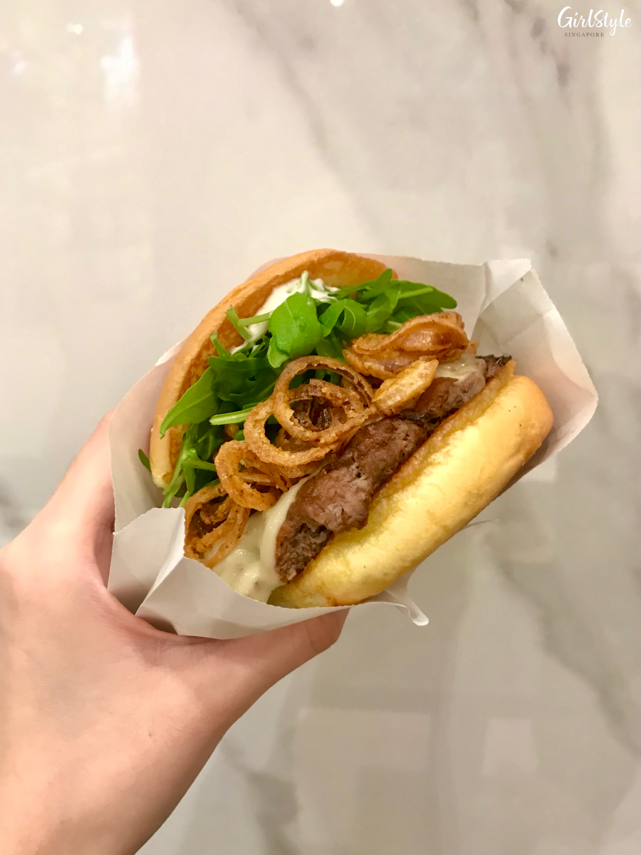 black truffle beef burger with fried shallots and rocket at shake shack westgate singapore