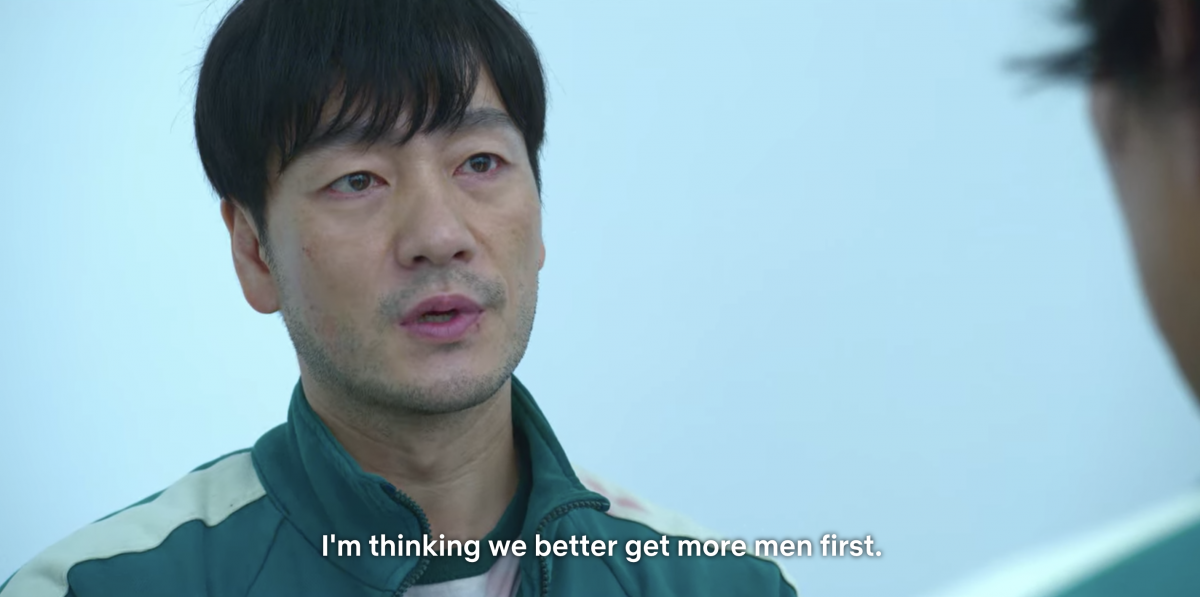Sang woo asking Gi hun to gather male players in Squid Game