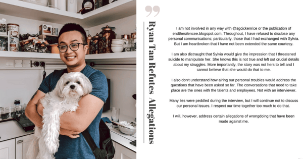 Ryan Tan Refutes Sylvia's Allegations, Says He Just Wants A Clean Break And Fair Compensation