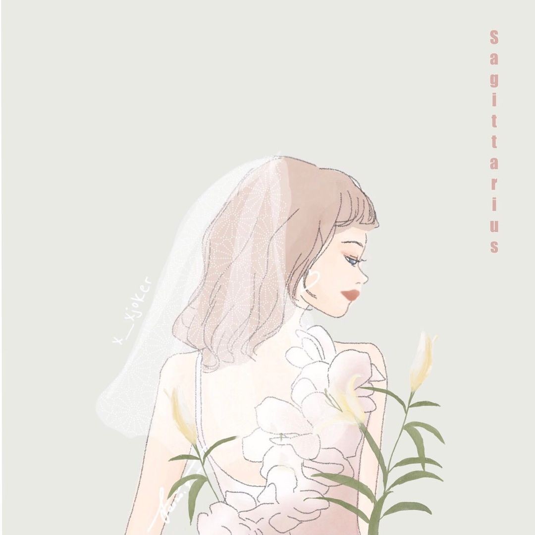 white lilies wedding flowers according to sagittarius zodiac sign on illustrated bride