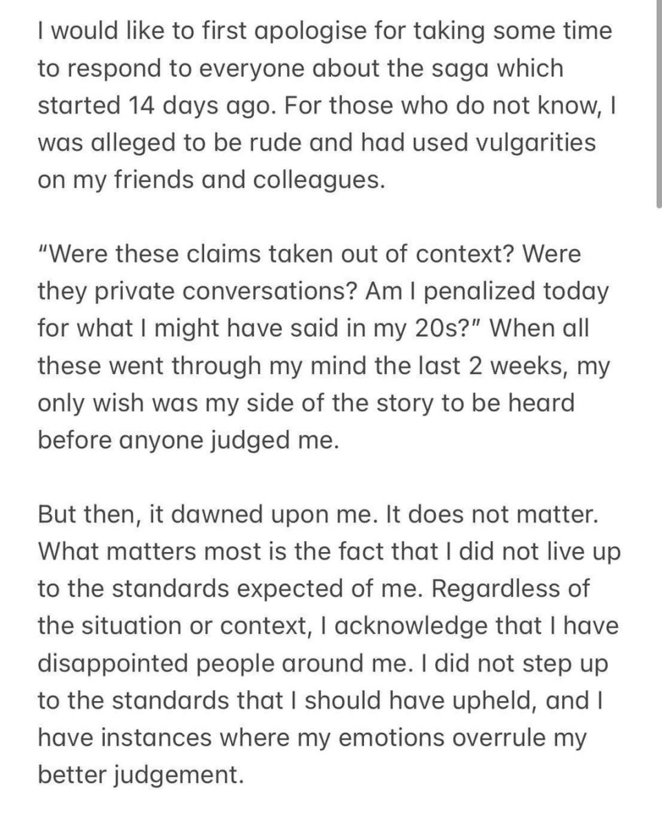 NOC Sylvia's apology