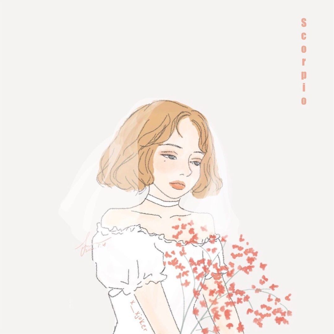 red ixora wedding flowers according to scorpio zodiac sign on illustrated bride
