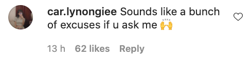 An Instagram user's comment on Sylvia's apology statement