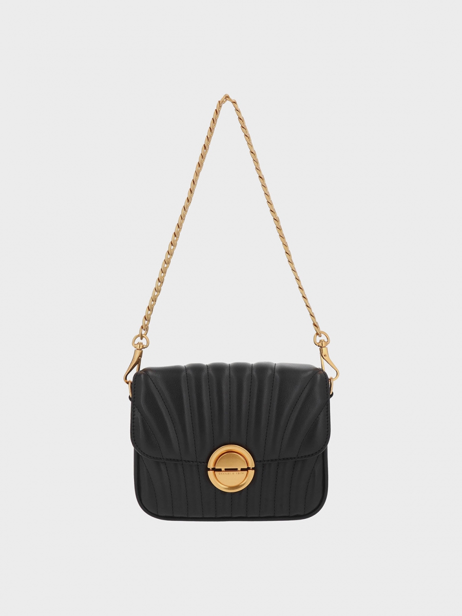 Charles & Keith Aurora Metallic Accent Crossbody Bag & Pouch in Black