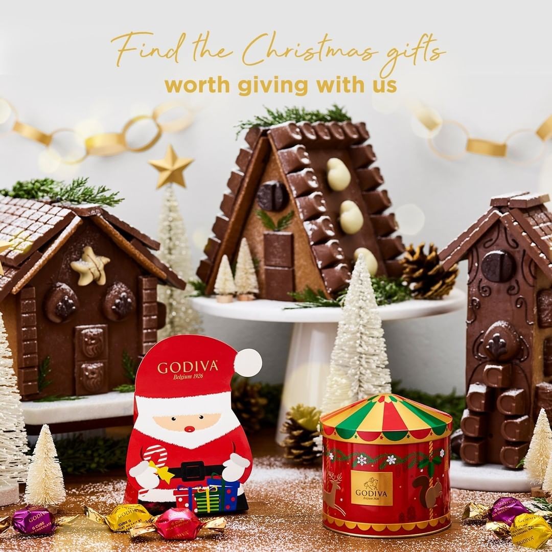 GODIVA Holiday Santa Box with G Cube Chocolate Truffle and Holiday G Cube Chocolate Truffle Tin