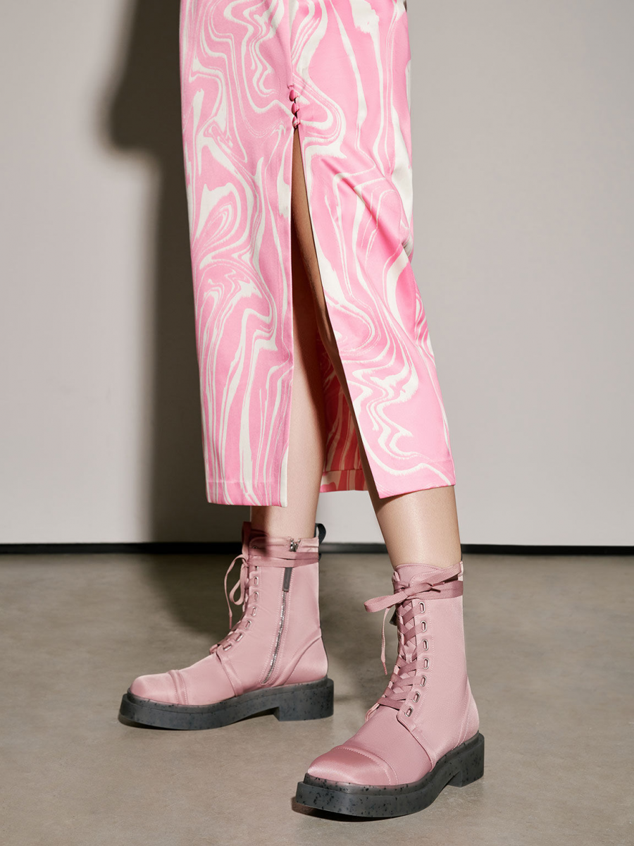 Charles & Keith Charli Recycled Nylon Lace-Up Ankle Boots