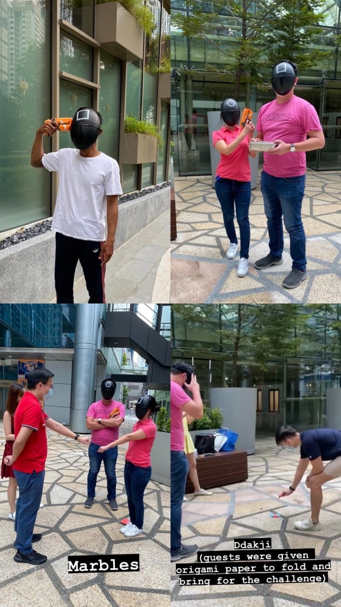 Hotel guests playing Squid Game