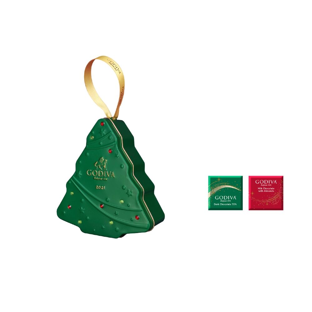 GODIVA Holiday Tree Tin Chocolate Carré