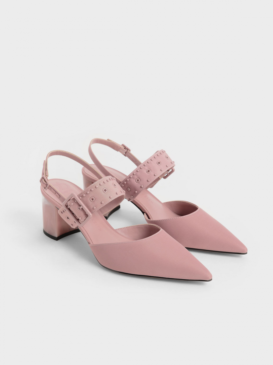 Charles & Keith Sepphe Recycled Nylon Grommet Slingback Pumps