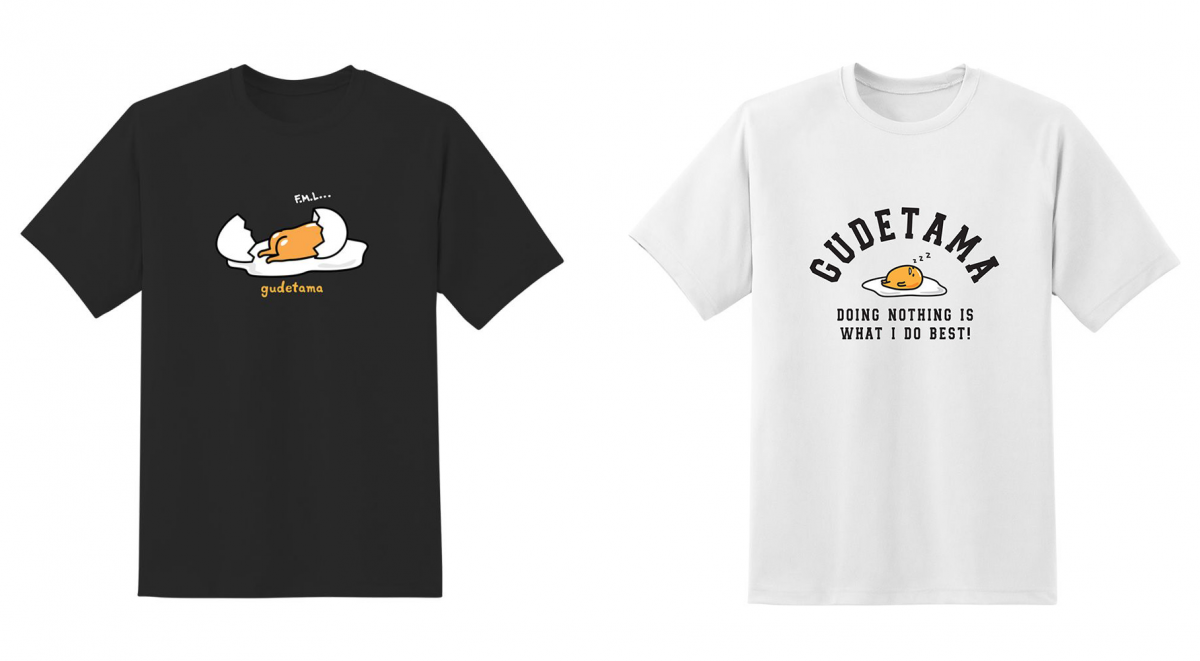 Black and white Gudetama t-shirts with lazy quotes
