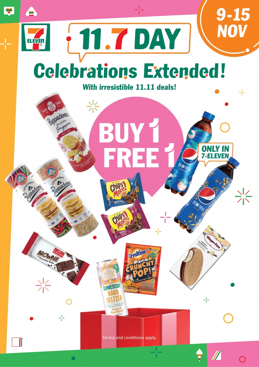 7 Eleven Buy 1 Free 1 Deal snacks and beverages in singapore