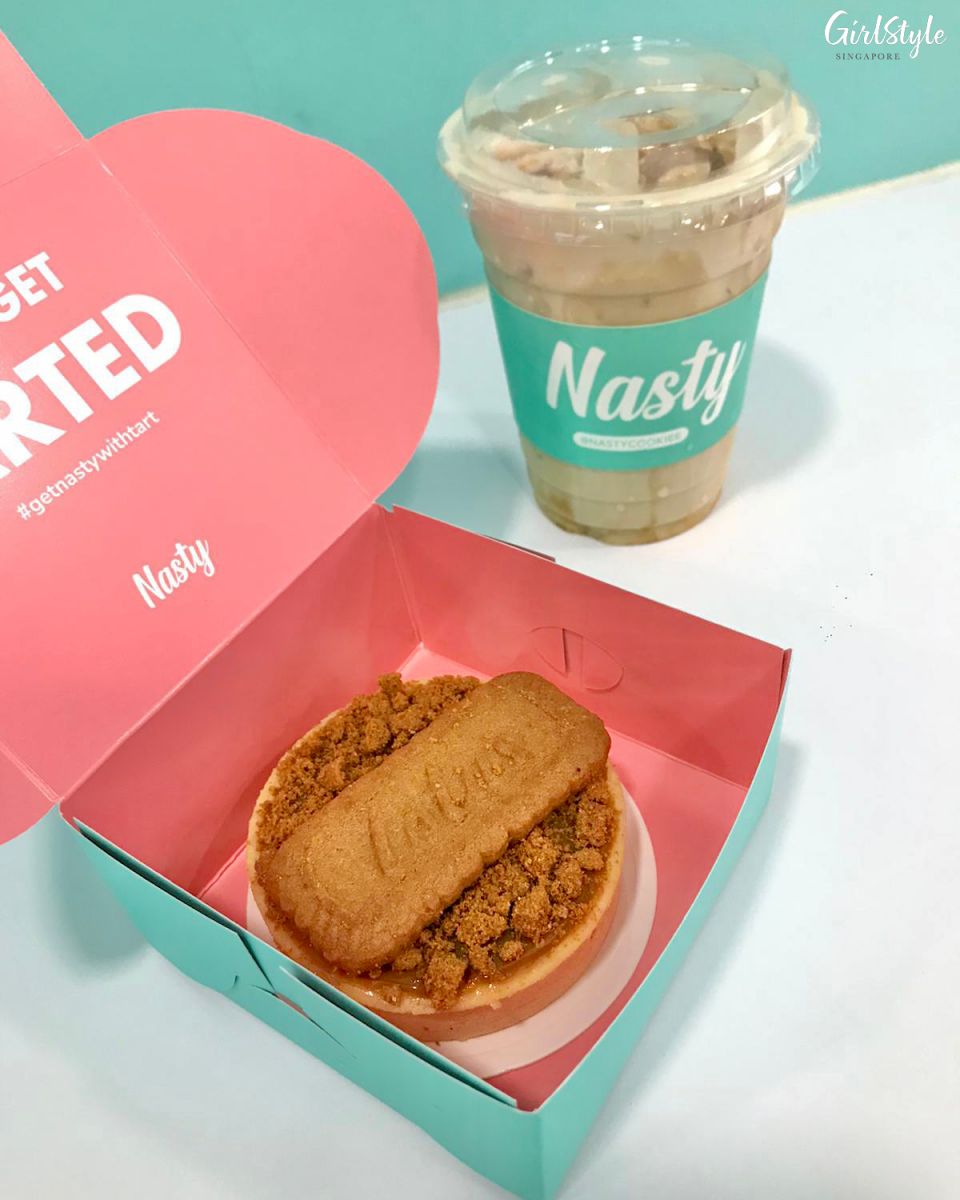 Nasty Cookie Biscoff Tart and latte