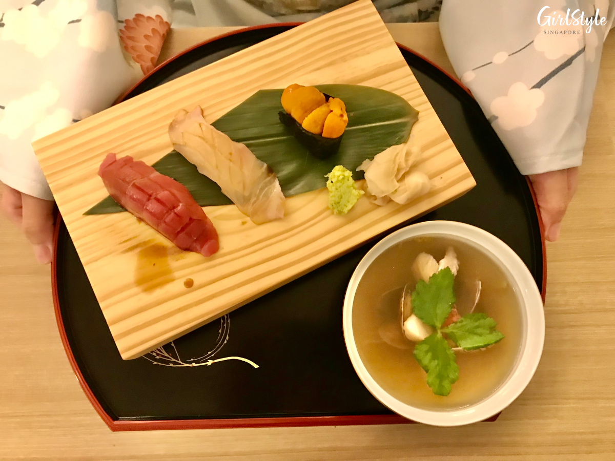 Sushi and soup at Heiwa Wellness & Spa Restaurant omakase