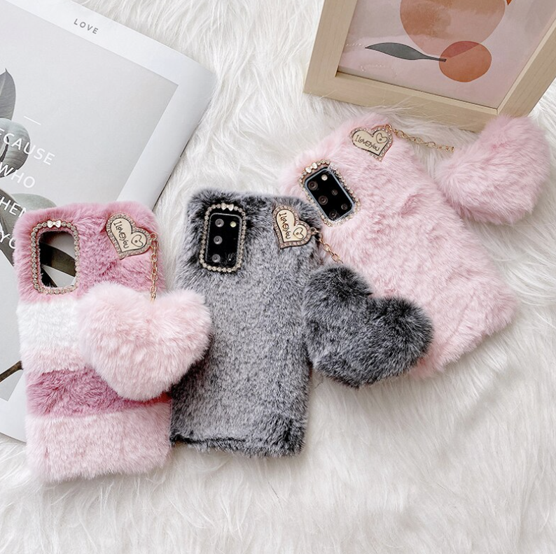 Furry Phone Case With Heart Charm