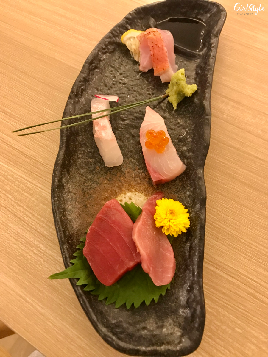 5 kinds of sashimi at Heiwa Wellness & Spa Restaurant omakase