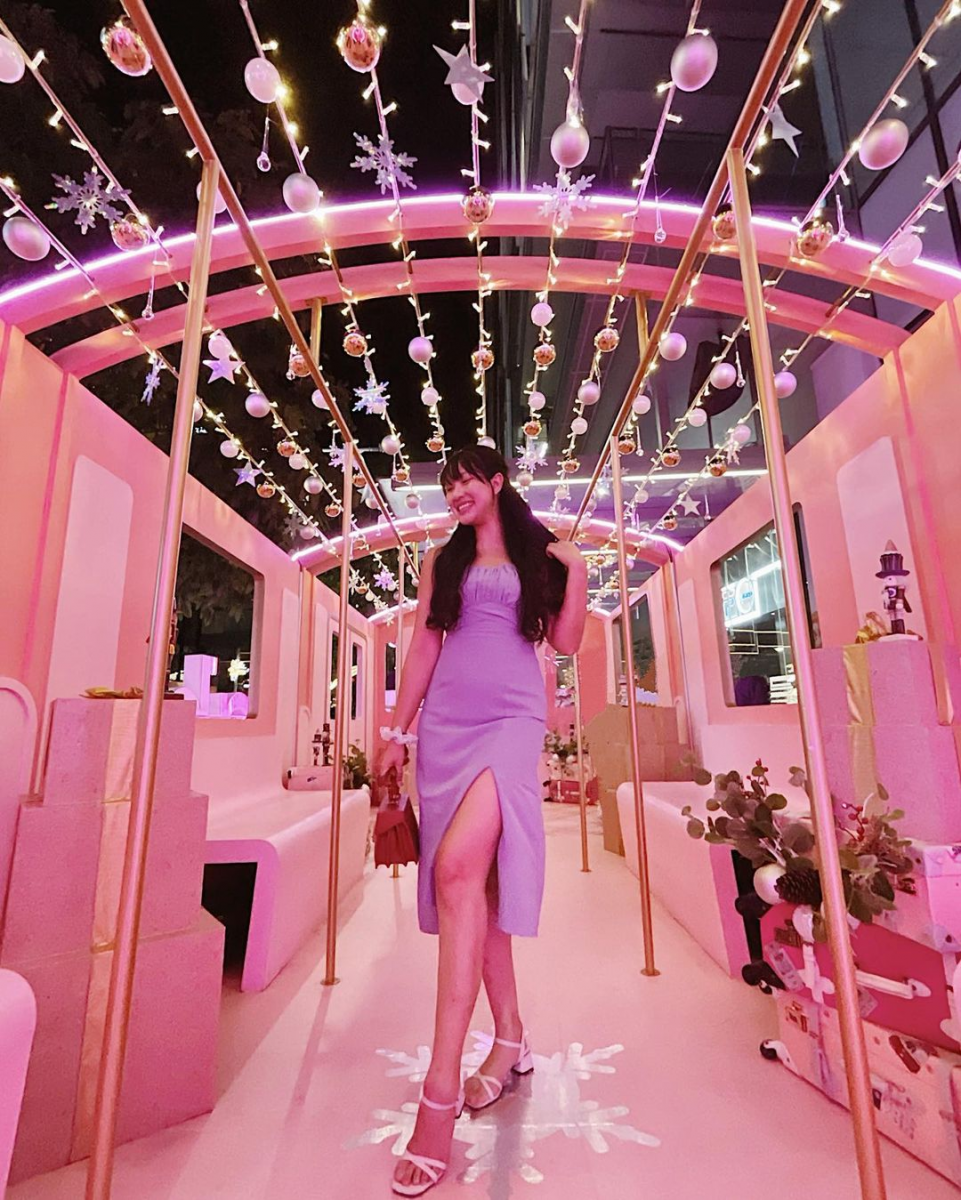 Pink train Orchard Central Christmas 2021 decorations