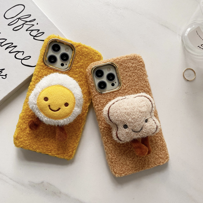3D Egg And Toast Furry Phone Case
