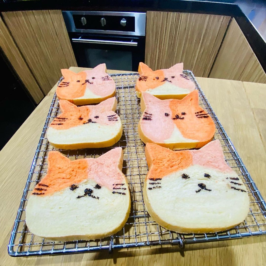 Cai Mama Shop orange and pink Neko Pan with faces