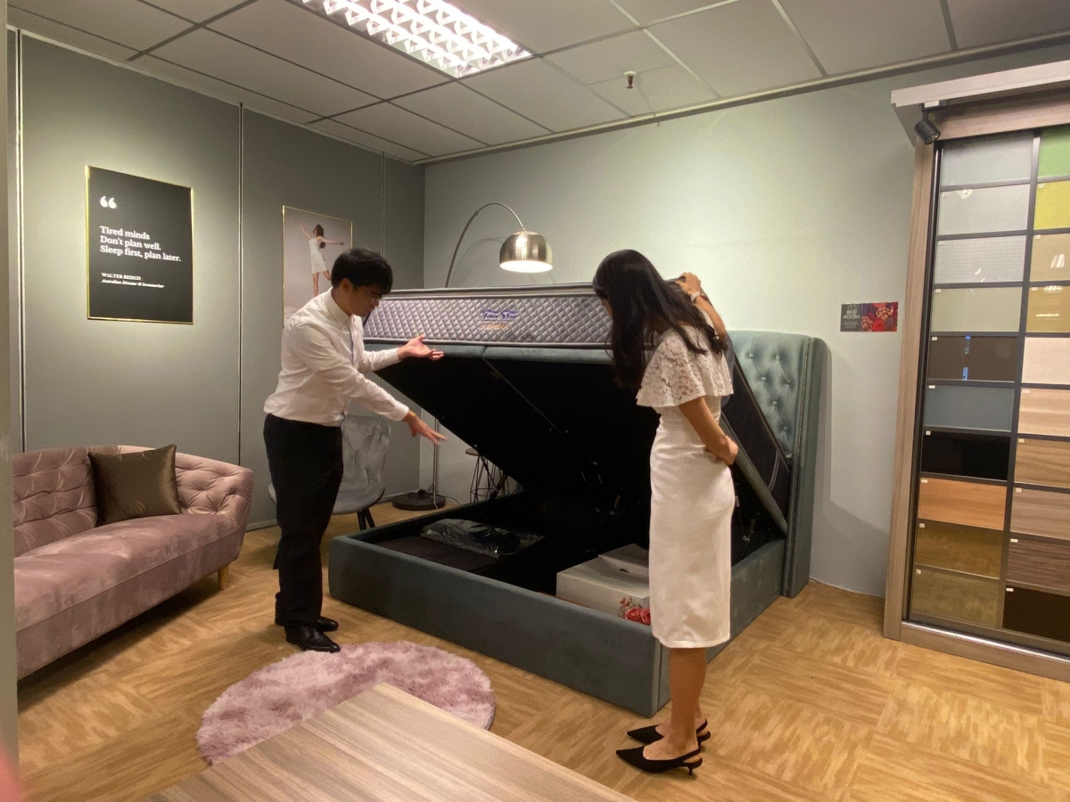 storage bed at Four Star Mattress showroom in Singapore