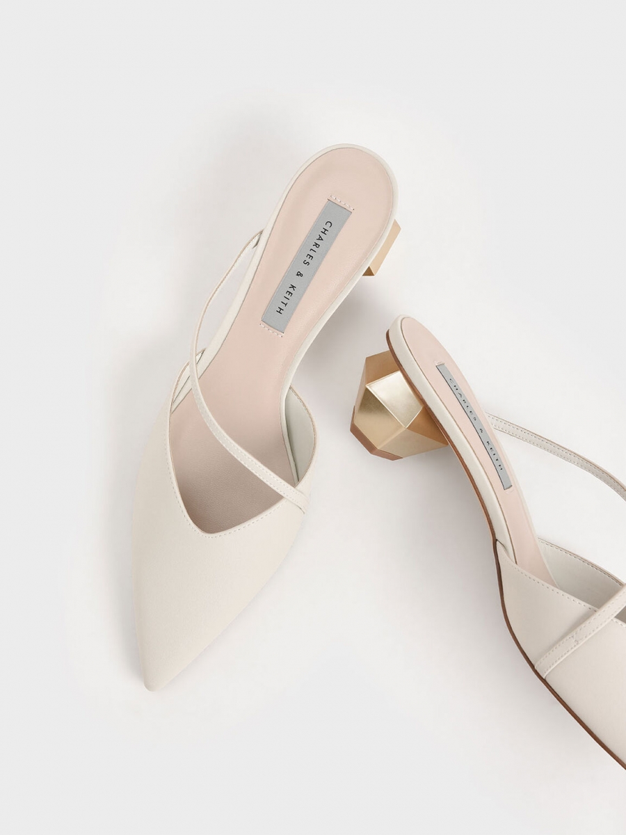 Charles & Keith Asymmetric Strap Chrome Heel Mule