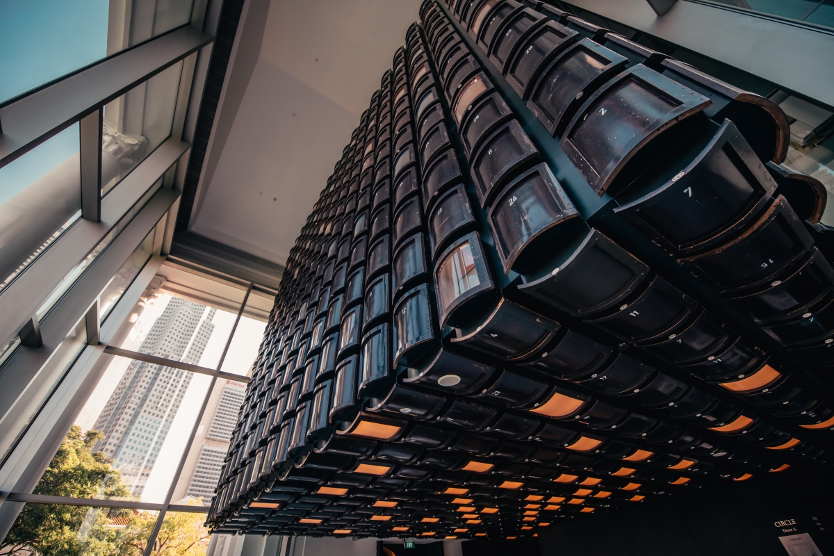 1950s theatre seats cube installation at Victoria Theatre & Concert Hall