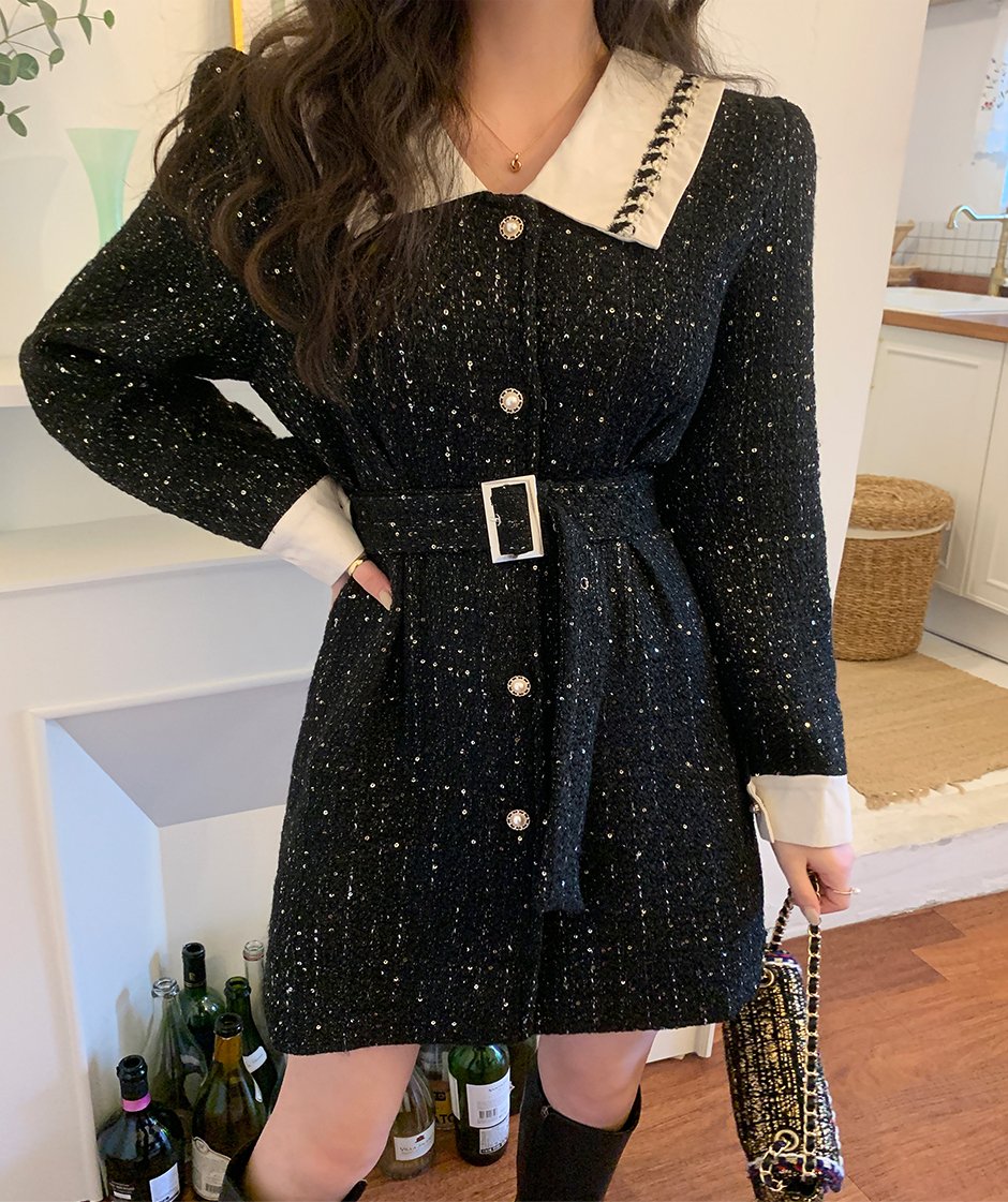 Sthsweet_Just For You Tweed Belt Dress