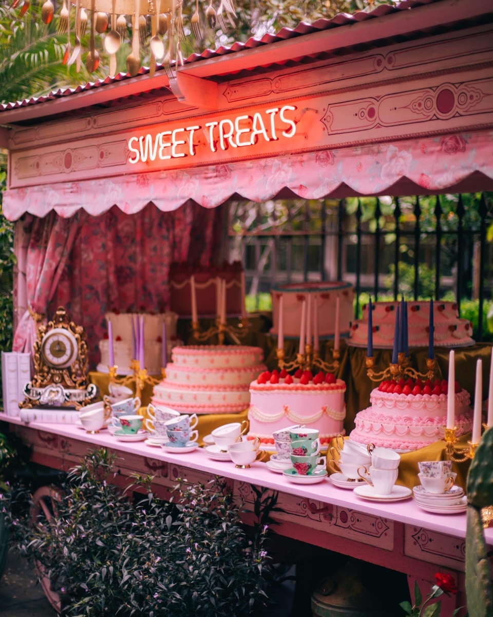 Sweet treats dessert display at Beauty and the Beast-themed cafe The Grounds of Alexandria