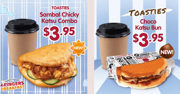 New $3.95 4Fingers Breakfast Toasties Sets Have Sweet And Savoury Options, Available At Selected Outlets